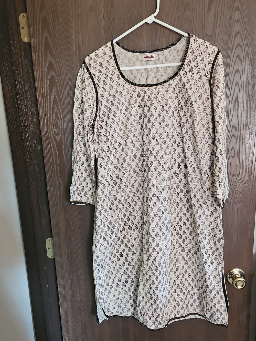 fabindia Cream Midi Dress with Brown Print